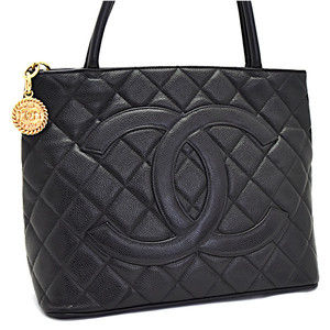 Chanel Tote Bag Coco Mark Caviar Skin Black Handbag